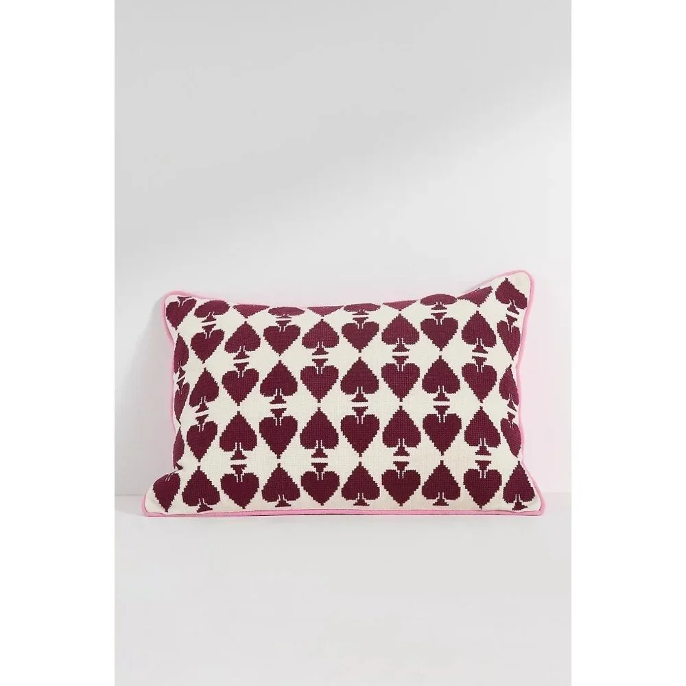 Anthropologie Ace Embroidered Needlepoint Throw Pillow Hearts Valentines NWT